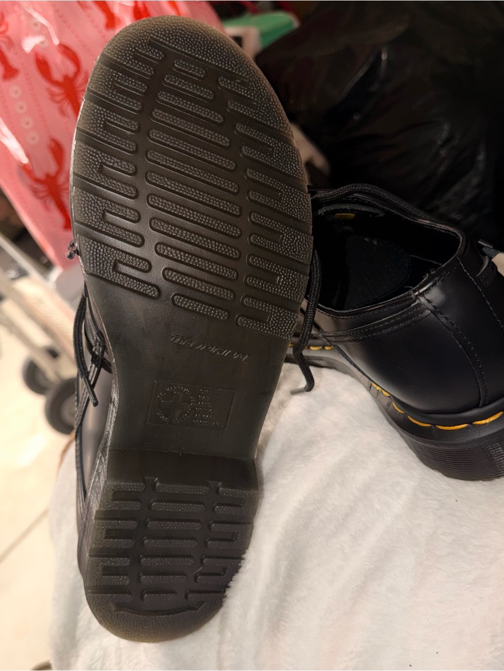 Dr. Martens Black Leather Lace-Up Oxfords with Yellow Stitching - Picture 7 of 8